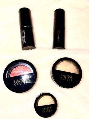 Laura Geller Set Baked Blush Tropic Hues & Fair, Highliter & 2 Kabuki Brush